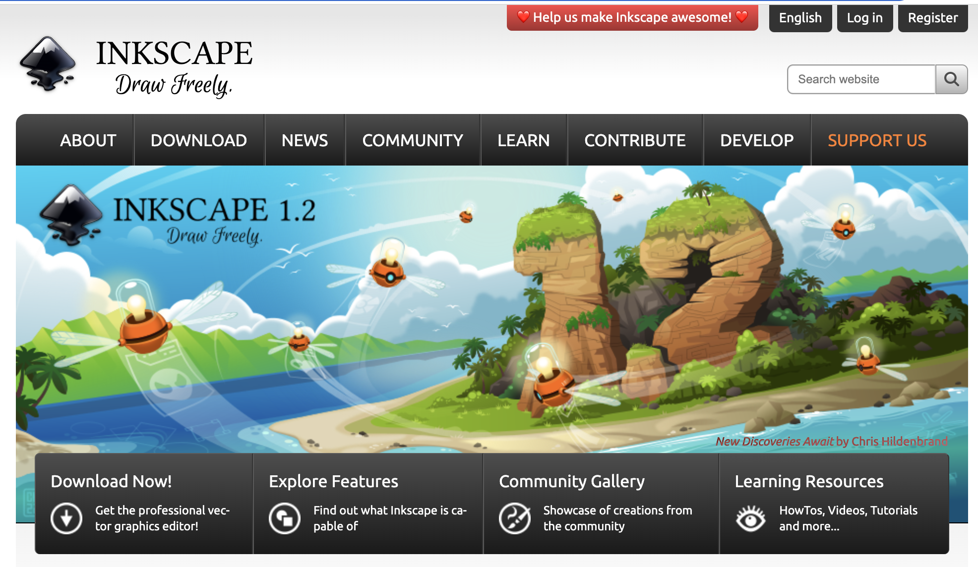 Screenshot of the Inkscape website.